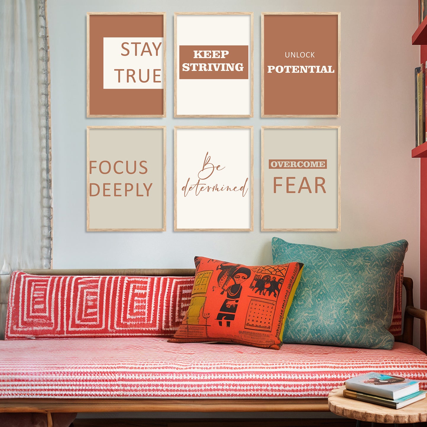 Motivational Quotes Vibrant Colors Posters with Frame for Office Living Room Bedroom Study Room School Wall Decor Set of 6