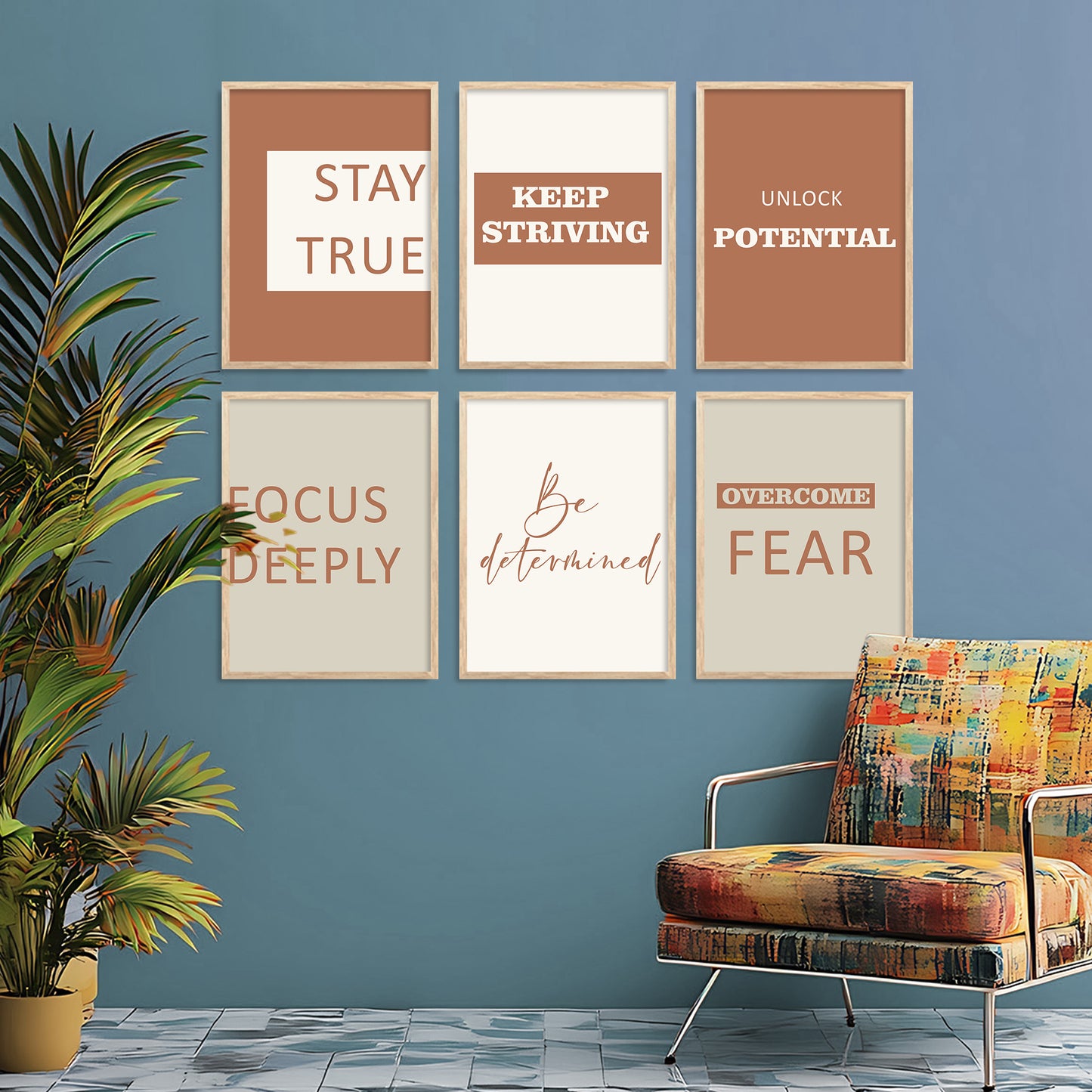 Motivational Quotes Vibrant Colors Posters with Frame for Office Living Room Bedroom Study Room School Wall Decor Set of 6