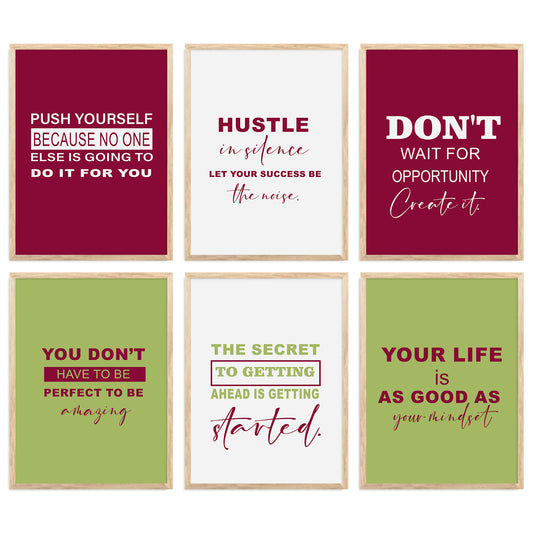 Motivational Quotes Vibrant Colors Posters with Frame for Office Living Room Bedroom Study Room School Wall Decor Set of 6