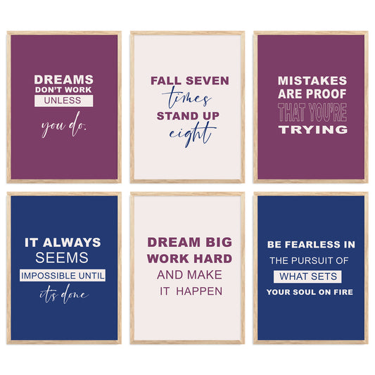 Motivational Quotes Vibrant Colors Posters with Frame for Office Living Room Bedroom Study Room School Wall Decor Set of 6
