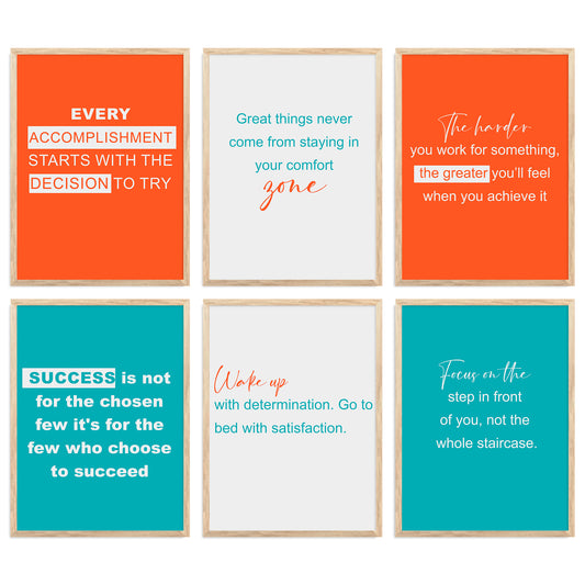 Motivational Quotes Vibrant Colors Posters with Frame for Office Living Room Bedroom Study Room School Wall Decor Set of 6