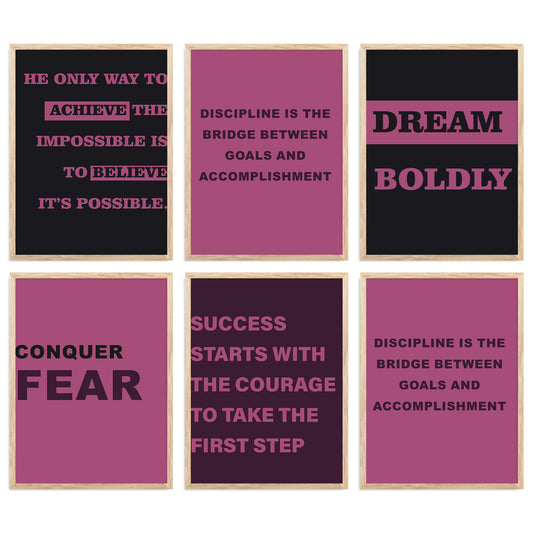 Motivational Quotes Vibrant Colors Posters with Frame for Office Living Room Bedroom Study Room School Wall Decor Set of 6
