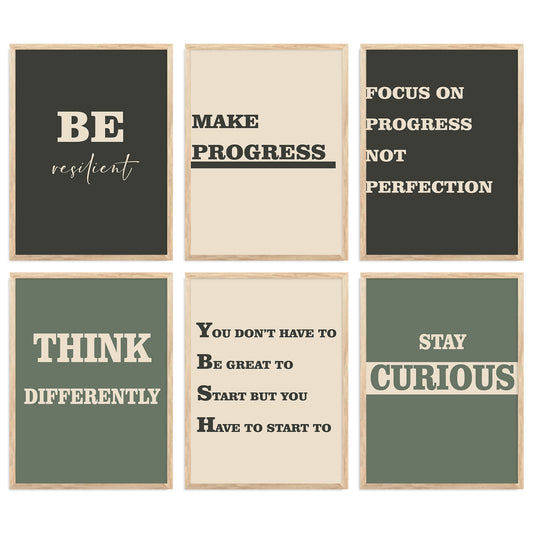 Motivational Quotes Vibrant Colors Posters with Frame for Office Living Room Bedroom Study Room School Wall Decor Set of 6