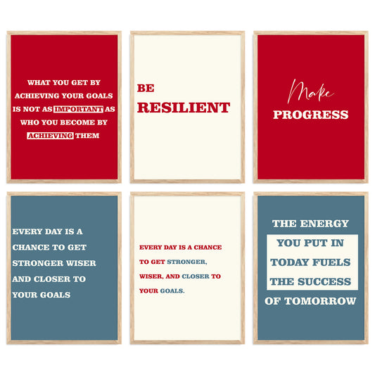 Motivational Quotes Vibrant Colors Posters with Frame for Office Living Room Bedroom Study Room School Wall Decor Set of 6