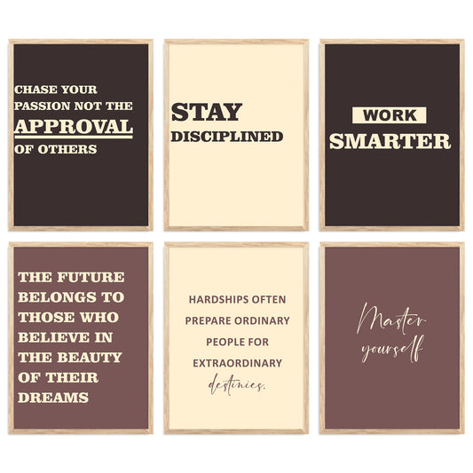 Motivational Quotes Vibrant Colors Posters with Frame for Office Living Room Bedroom Study Room School Wall Decor Set of 6
