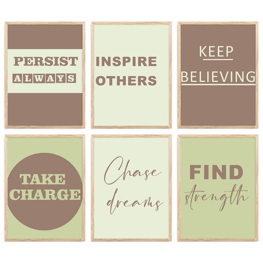 Motivational Quotes Vibrant Colors Posters with Frame for Office Living Room Bedroom Study Room School Wall Decor Set of 6