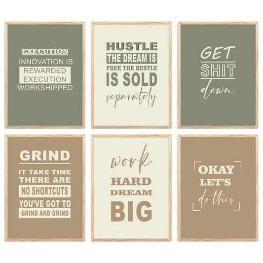 Motivational Quotes Vibrant Colors Posters with Frame for Office Living Room Bedroom Study Room School Wall Decor Set of 6