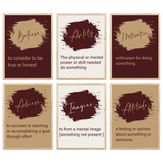 Motivational Quotes Vibrant Colors Posters with Frame for Office Living Room Bedroom Study Room School Wall Decor Set of 6