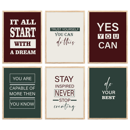Motivational Quotes Vibrant Colors Posters with Frame for Office Living Room Bedroom Study Room School Wall Decor Set of 6