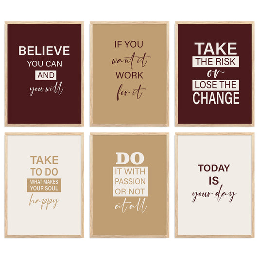 Motivational Quotes Vibrant Colors Posters with Frame for Office Living Room Bedroom Study Room School Wall Decor Set of 6