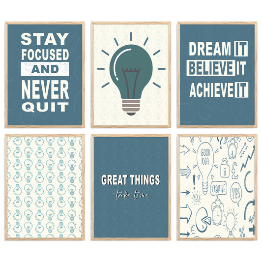 Motivational Quotes Vibrant Colors Posters with Frame for Office Living Room Bedroom Study Room School Wall Decor Set of 6
