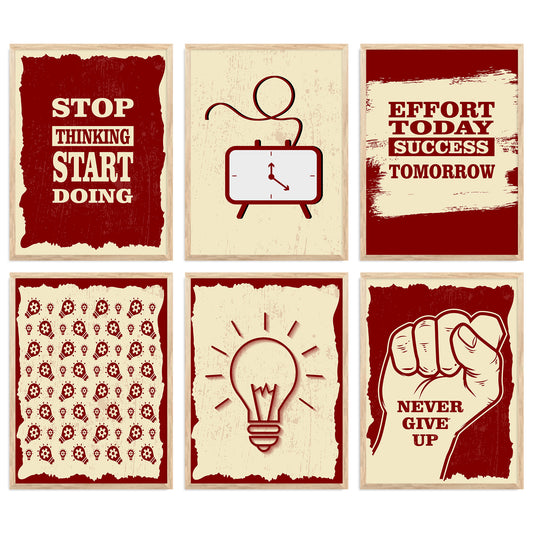 Motivational Quotes Vibrant Colors Posters with Frame for Office Living Room Bedroom Study Room School Wall Decor Set of 6