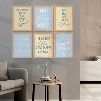 Motivational Quotes Framed Posters for Home Living Room Bedroom and Office Wall Decor Set of 6