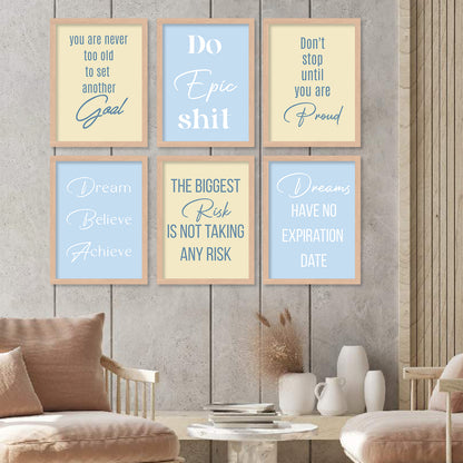 Motivational Quotes Framed Posters for Home Living Room Bedroom and Office Wall Decor Set of 6