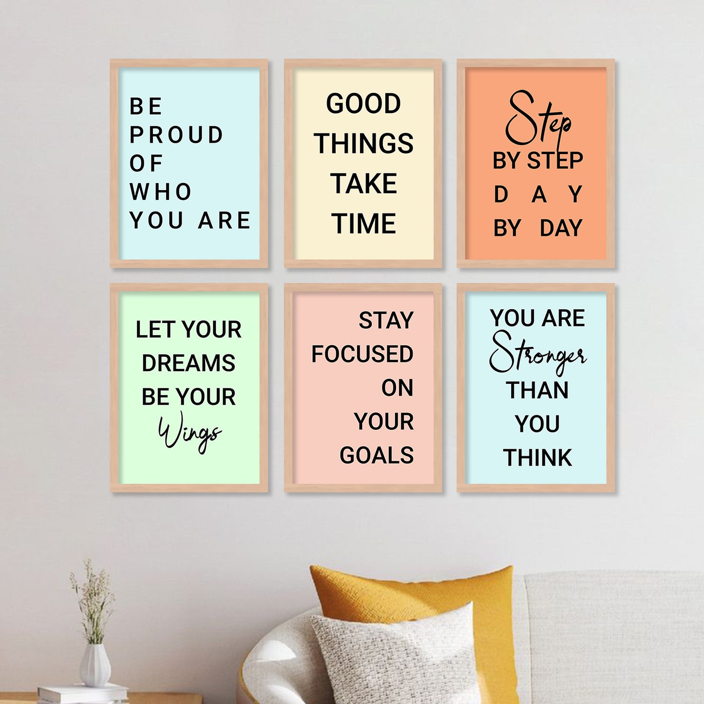 Motivational Quotes Framed Posters for Home Living Room Bedroom and Office Wall Decor Set of 6