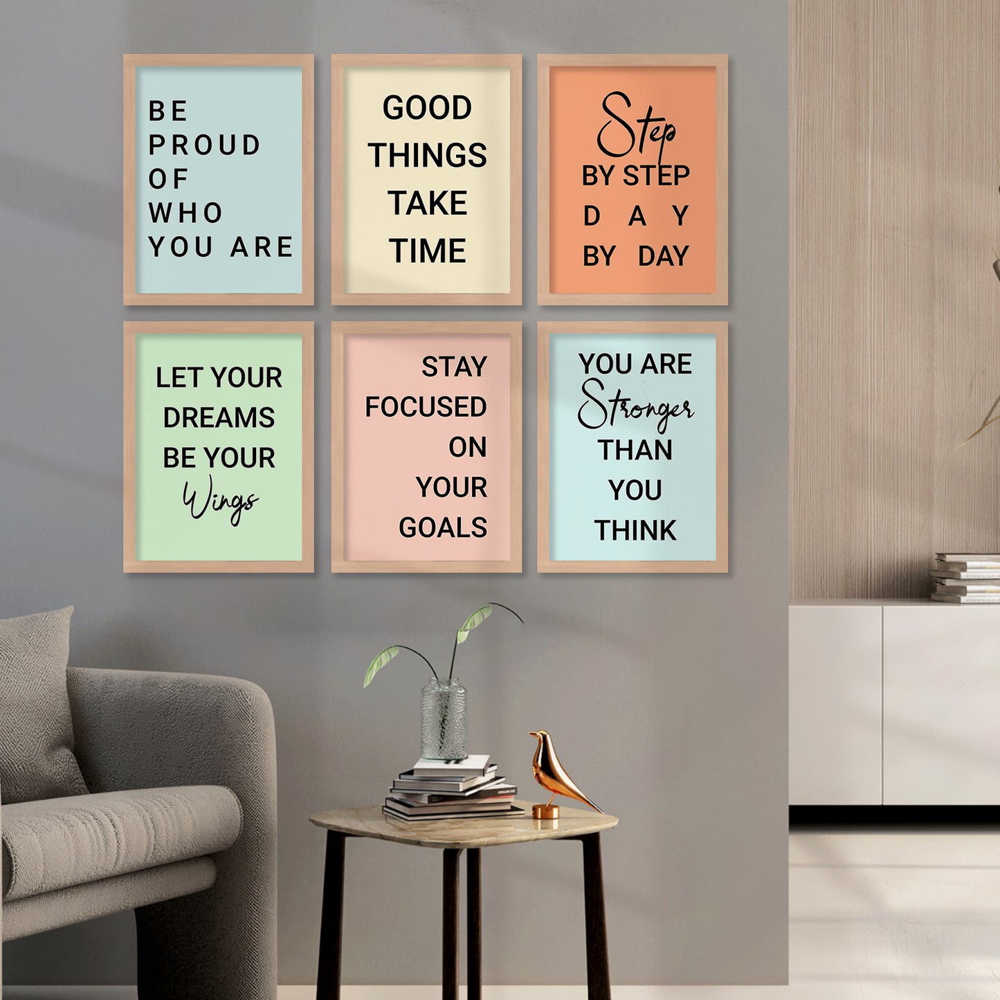 Motivational Quotes Framed Posters for Home Living Room Bedroom and Office Wall Decor Set of 6