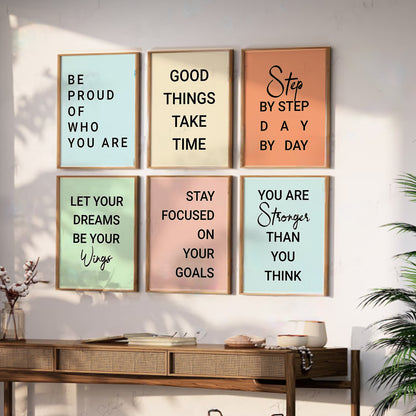 Motivational Quotes Framed Posters for Home Living Room Bedroom and Office Wall Decor Set of 6