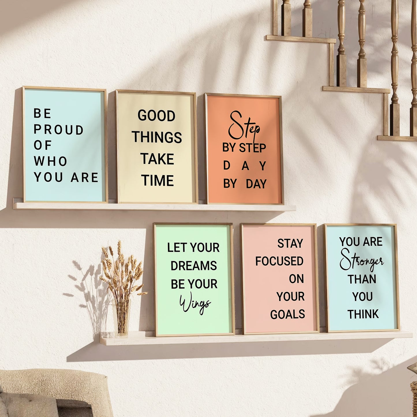 Motivational Quotes Framed Posters for Home Living Room Bedroom and Office Wall Decor Set of 6