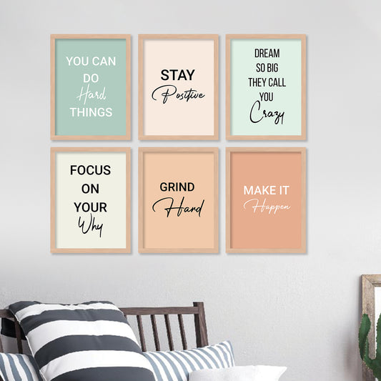 Motivational Quotes Framed Posters for Home Living Room Bedroom and Office Wall Decor Set of 6