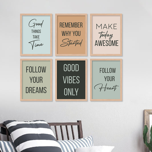 Motivational Quotes Framed Posters for Home Living Room Bedroom and Office Wall Decor Set of 6