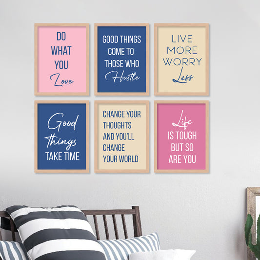 Motivational Quotes Framed Posters for Home Living Room Bedroom and Office Wall Decor Set of 6