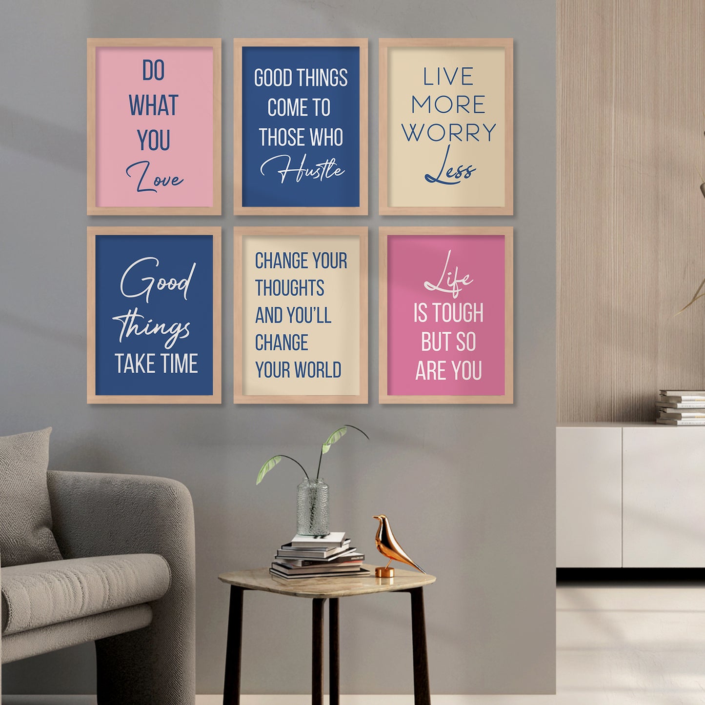 Motivational Quotes Framed Posters for Home Living Room Bedroom and Office Wall Decor Set of 6