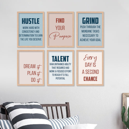 Motivational Quotes Framed Posters for Home Living Room Bedroom and Office Wall Decor Set of 6