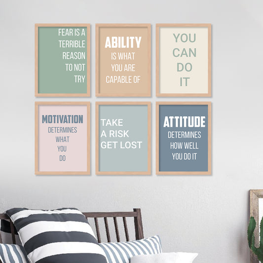 Motivational Quotes Framed Posters for Home Living Room Bedroom and Office Wall Decor Set of 6