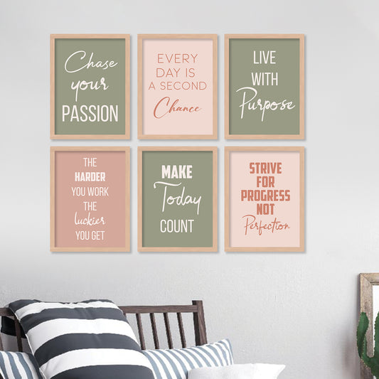 Motivational Quotes Framed Posters for Home Living Room Bedroom and Office Wall Decor Set of 6