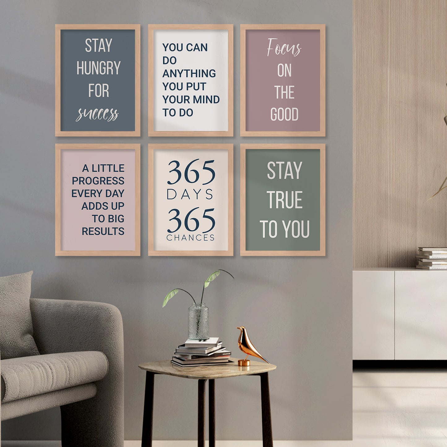 Motivational Quotes Framed Posters for Home Living Room Bedroom and Office Wall Decor Set of 6