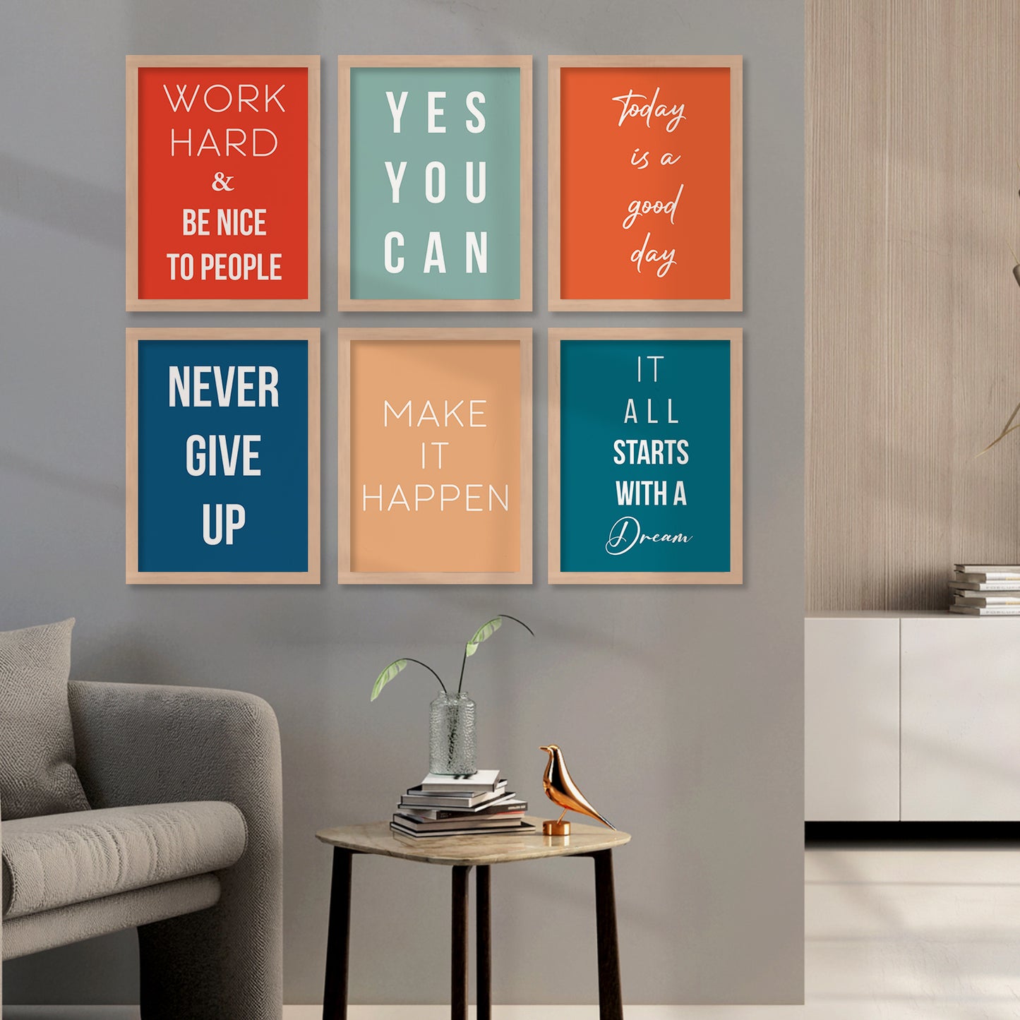 Motivational Quotes Framed Posters for Home Living Room Bedroom and Office Wall Decor Set of 6