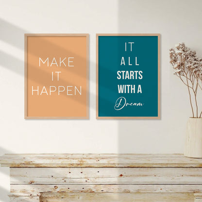 Motivational Quotes Framed Posters for Home Living Room Bedroom and Office Wall Decor Set of 6