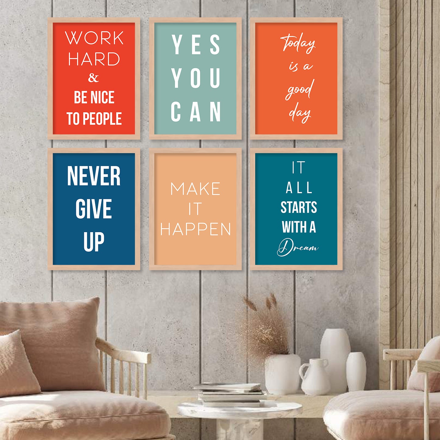 Motivational Quotes Framed Posters for Home Living Room Bedroom and Office Wall Decor Set of 6