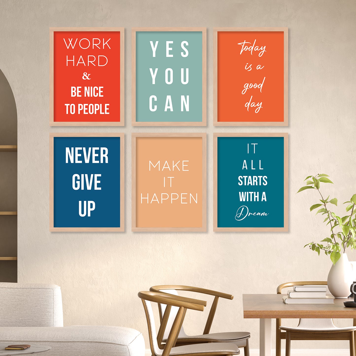 Motivational Quotes Framed Posters for Home Living Room Bedroom and Office Wall Decor Set of 6