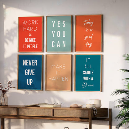 Motivational Quotes Framed Posters for Home Living Room Bedroom and Office Wall Decor Set of 6