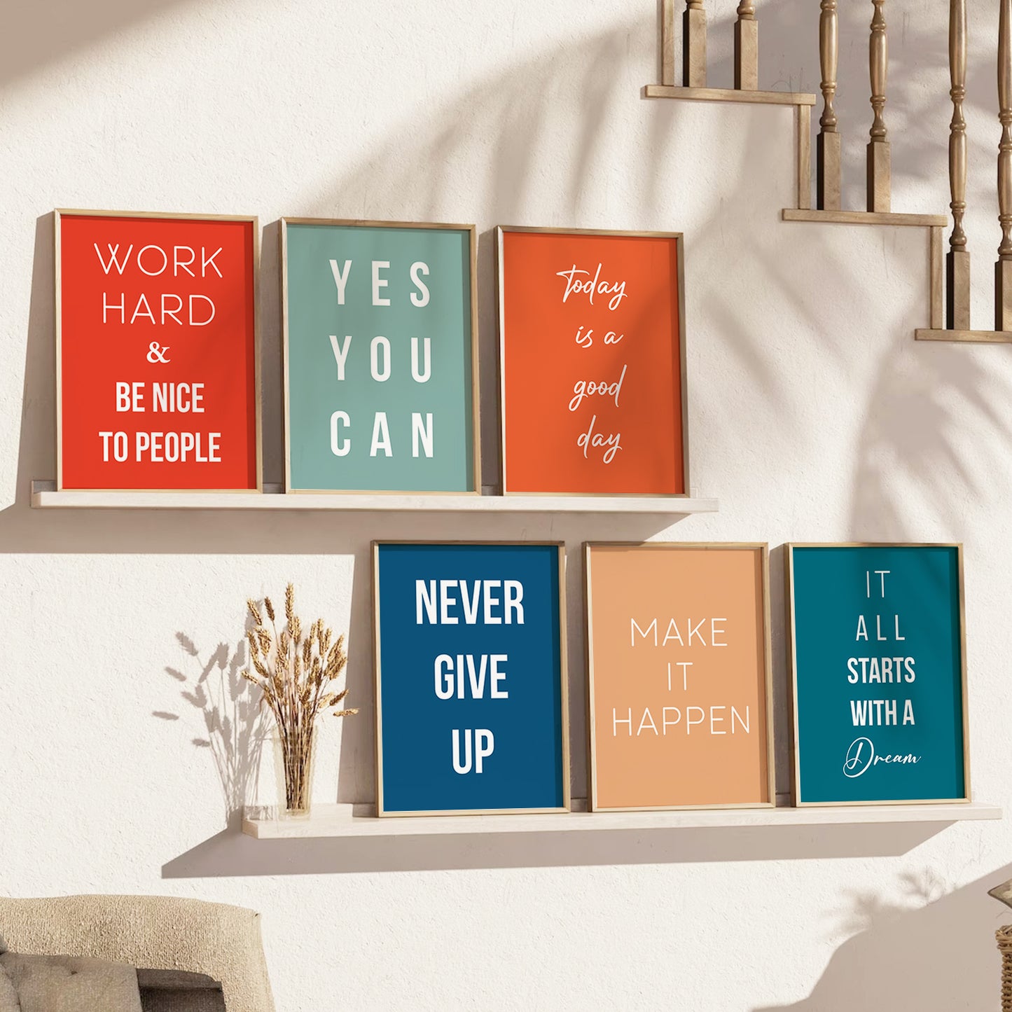 Motivational Quotes Framed Posters for Home Living Room Bedroom and Office Wall Decor Set of 6