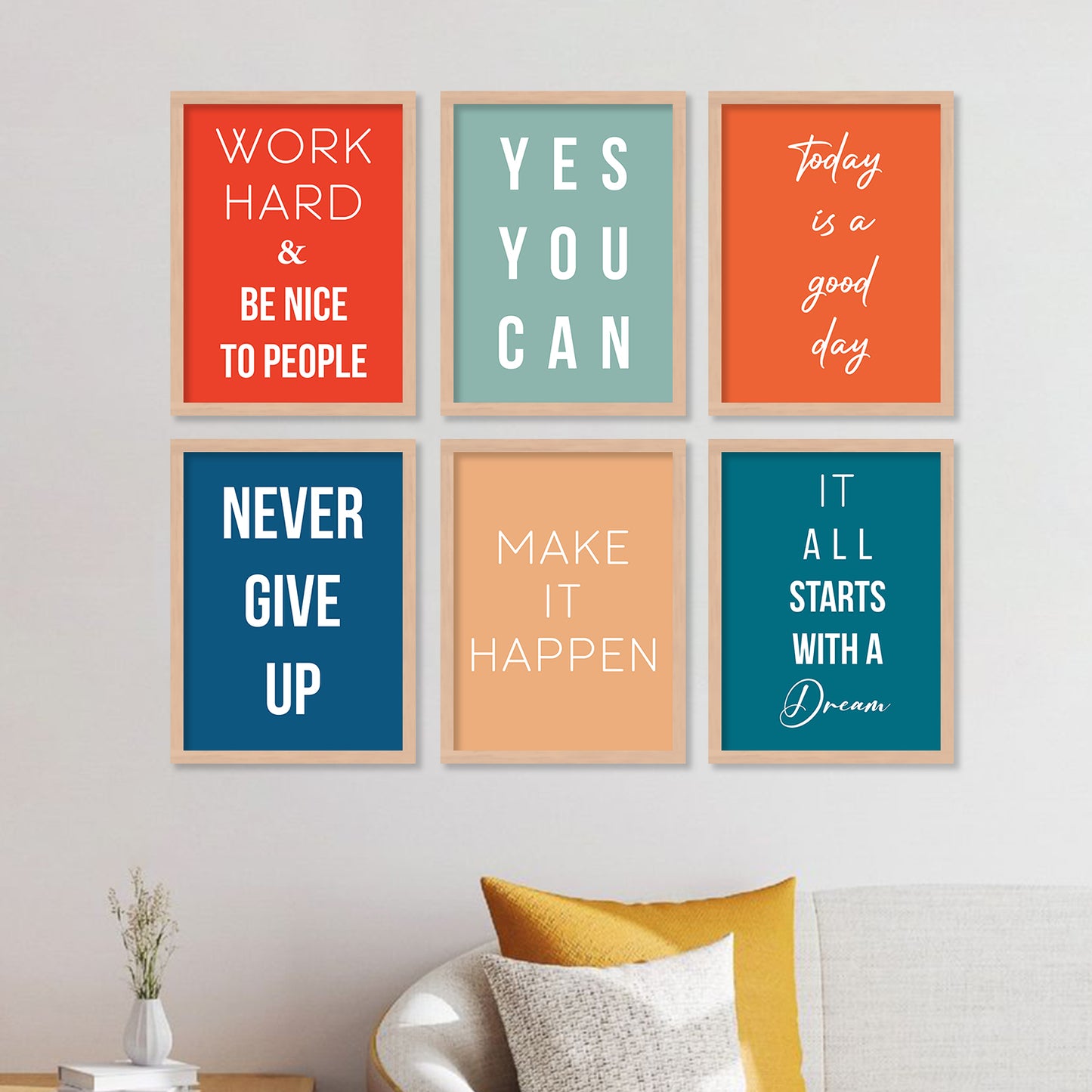 Motivational Quotes Framed Posters for Home Living Room Bedroom and Office Wall Decor Set of 6