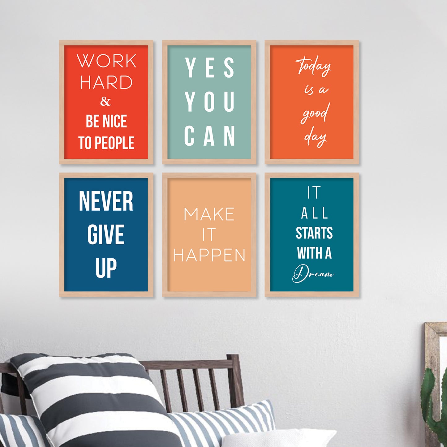 Motivational Quotes Framed Posters for Home Living Room Bedroom and Office Wall Decor Set of 6