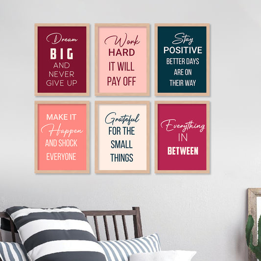 Motivational Quotes Framed Posters for Home Living Room Bedroom and Office Wall Decor Set of 6