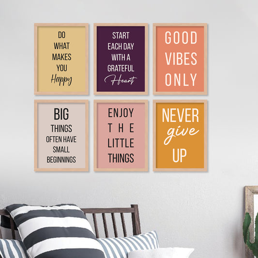 Motivational Quotes Framed Posters for Home Living Room Bedroom and Office Wall Decor Set of 6