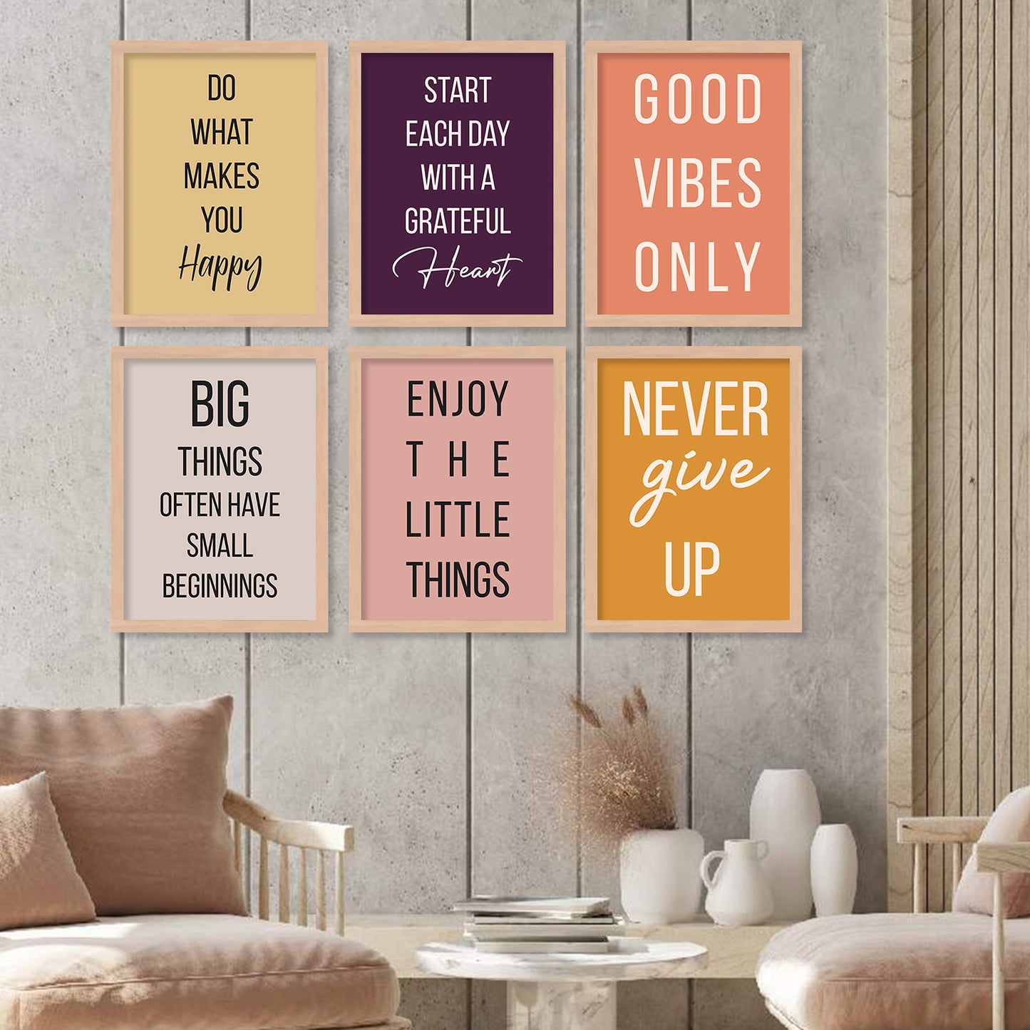 Motivational Quotes Framed Posters for Home Living Room Bedroom and Office Wall Decor Set of 6