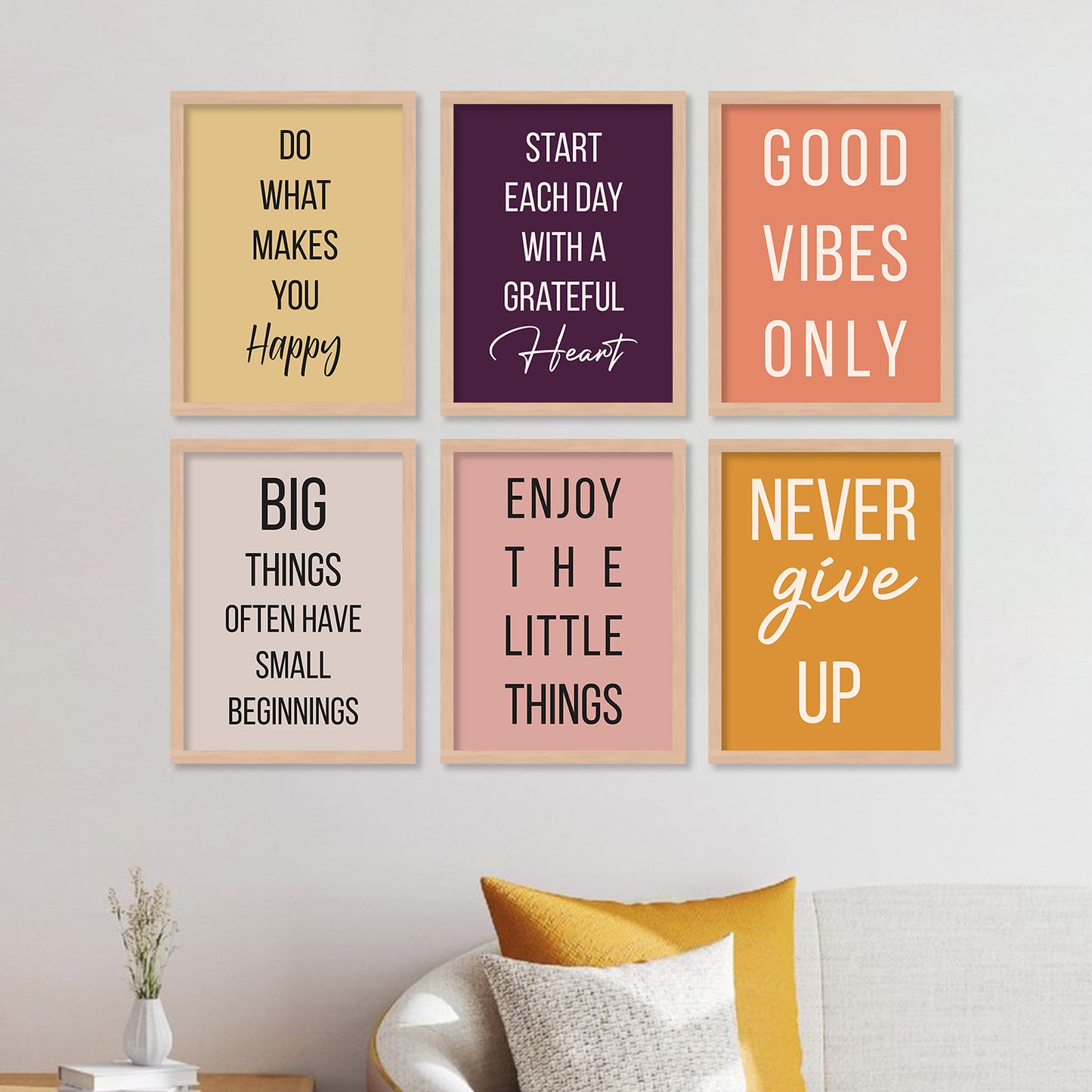 Motivational Quotes Framed Posters for Home Living Room Bedroom and Office Wall Decor Set of 6