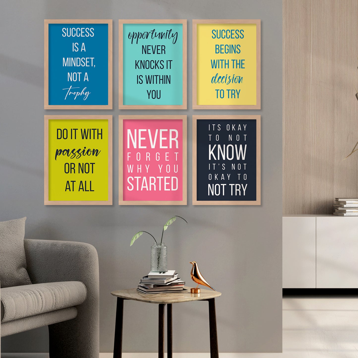 Motivational Quotes Framed Posters for Home Living Room Bedroom and Office Wall Decor Set of 6