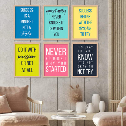 Motivational Quotes Framed Posters for Home Living Room Bedroom and Office Wall Decor Set of 6