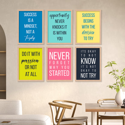 Motivational Quotes Framed Posters for Home Living Room Bedroom and Office Wall Decor Set of 6