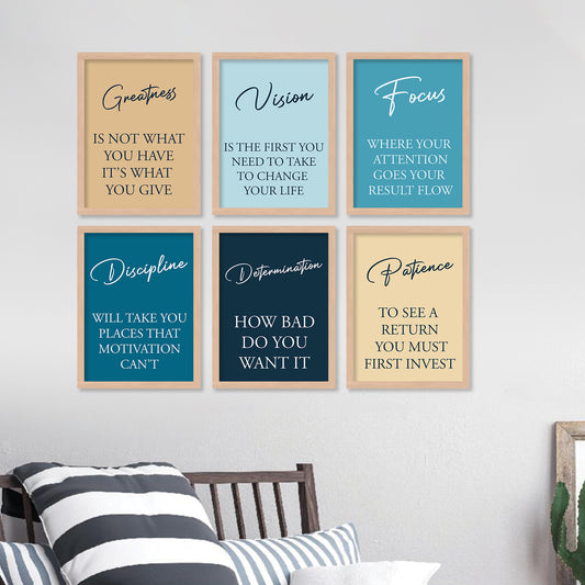 Motivational Quotes Framed Posters for Home Living Room Bedroom and Office Wall Decor Set of 6