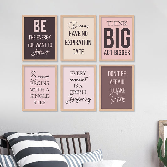 Motivational Quotes Framed Posters for Home Living Room Bedroom and Office Wall Decor Set of 6