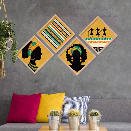 Tribal Woman Art Framed Painting Combo for Home Living Room Office Wall Decor