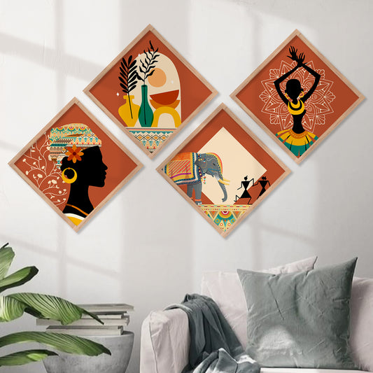 Tribal Woman Art Framed Painting Combo for Home Living Room Office Wall Decor