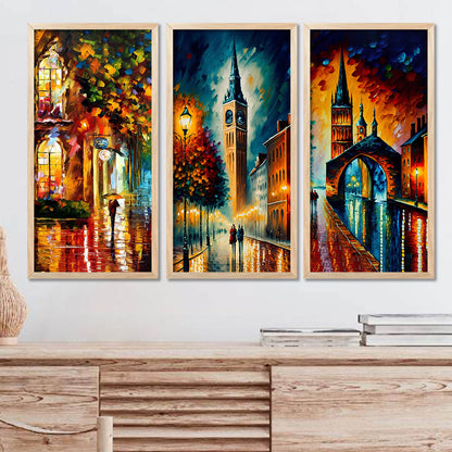 Modern Vibrant City Art Posters with Frame